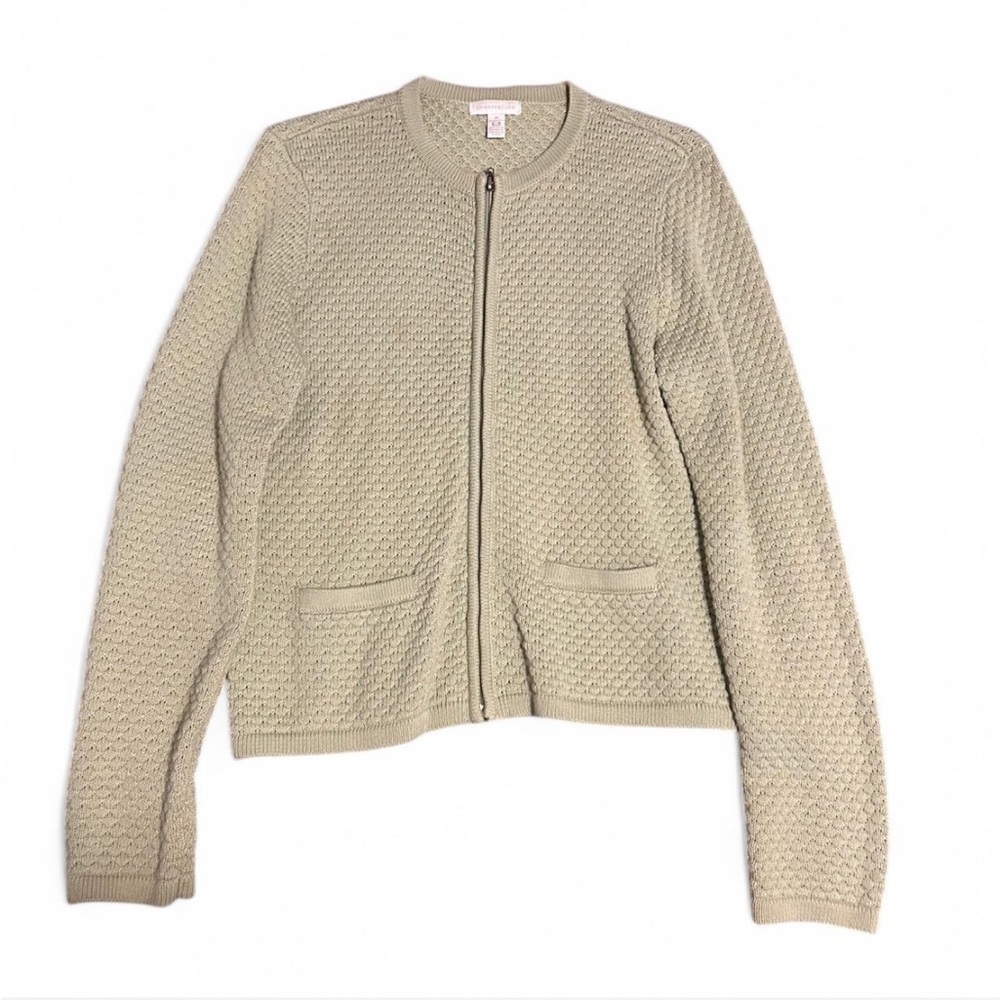 Charter Club Cotton Light Green Sweater with Zip and Front Pockets